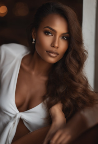 a woman with brown hair and a white top posing for a picture in the club, with brown skin, jaw-dropping beauty, jaw dropping beauty, light brown skin, brown skin. light makeup, light-brown skin, dark brown skin, ( brown skin ), stunning face, dark skin tone, beautiful look, she has olive brown skin, stunning beauty, gorgeous woman, brown skin