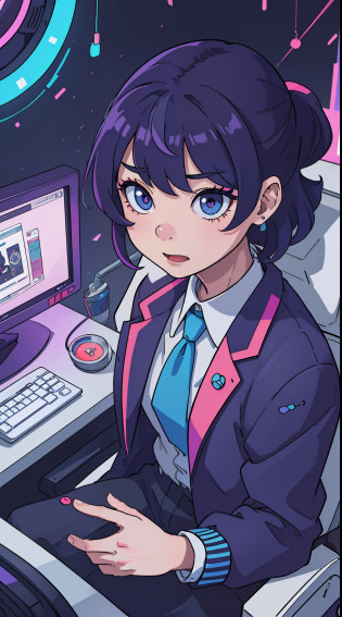 8??high-level image quality?One man?systems engineer?overtime?Energy Drinks?Energy drinks?Neon Street?TOKYOcty?s Office?personal computers?keyboard?Cable cyberpunk?Vivid Color?Shadows are vivid colors?Clear expression?Clear eyes and nose?salaryman?officeworker?near future?Surrounded by liquid crystals?toil?neck tie?jaket?Clear contour lines?8K?Clear facial parts?Face is clearly visible?Employee ID card hanging from the neck?Anime Touch?Comic style?digital?Electromechanical?Acrobatic regime?Movie poster style?Vivid Color?Pop design?businessman?Shadows are vivid colors?Energy Drink?Cans of energy drinks are scattered?Capsule-type drug is placed on the tongue?Capsule-shaped drugs are scattered?Psychedelic colors?Psychopaths?The halo is pointing?God?Deities?Right?Vivid color for the entire screen?Clown makeup