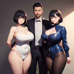 high-level image quality?bbw? plump curves?Soft and round? Adorable appearance? sweet temperament? Female A(A dark-haired?bob cuts?Red Eyes?20yr old?short stature?bbw?Plump? plump curves?Soft and round? Adorable appearance? sweet temperament?large full breasts)??A(A dark-haired?Blue eyes?asian human?35 year old?skinny?shorth hair?tall?Stylish?Intelligent)?Two people standing side by side?Holding hands