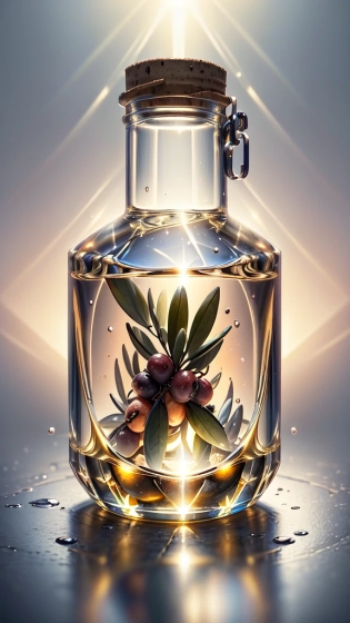 <lora:CrystallineAI-000009:1>, concept art, top-down view of a Fallacious olive oil, at Golden hour, Reflected light