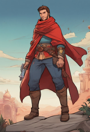 a cartoon drawing of a man with a red scarf, video game character concept, 2d concept art, single character concept art, concept art character, detailed full body concept art, game character concept art, character concept artwork, starfinder character, concept character, rpg concept art character, fantasy character concept, concept character art, character concept art