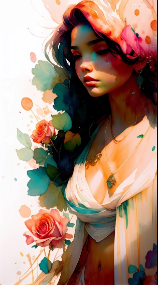 wtrcolor style, (rose) digital art, official art, blown by the wind, masterpiece, beautiful, ((watercolor)), paint splatter, intricate detail. Great detail, [dripping:0. 7], Trending on Artstation, Rachel Walker