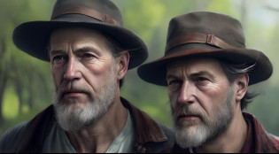 There's a man in a hat and beard looking at something, Cinematic realistic portrait, cinematic digital painting, pintura digital muito detalhada, pintura digital detalhada, pintura digital ultradetalhada, Arte conceitual 4K e hiper realismo, arte conceitual de pintura digital, baixo detalhamento. pintura digital, pintura digital realista, pintura digital impressionante, Pintura digital 8k, Pintura Digital de Alto Detalhe