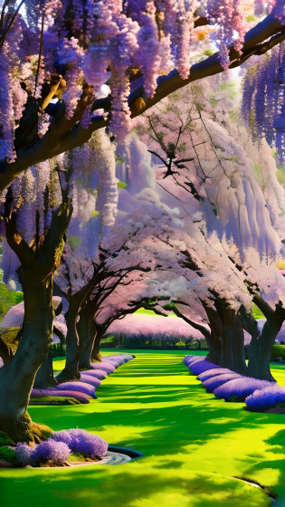 mdjrny-pprct, japanese architecture, Sakura, wisteria, Flower Garden, mountains and rivers, Clouds (high detial: 1.2)?Evening glow