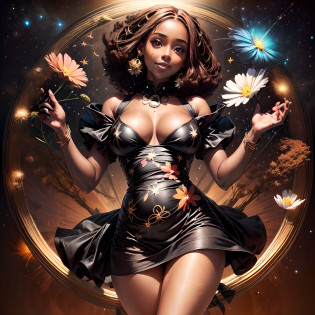 (masterpiece:1), (best quality:1),

A ((black::girl:2)) with transparent cloths in a circle, ((Rounded frame made of flowers)),
(1girls in circle, sexy pose, plussize:2, (((ultra realistic face))), gorgeous smile, small curvy, Gradient rainbow colors hair, looking seductively, beautiful face, beautiful girl totally , sexy, normal breast) in a circle, ((brown::skin:2)), natural smile, naughty smile,

rounded flowers frame circle, (timeless:1.1), (nature:1.25), (cosmos:1.5), white theme, high detailed, fractal background, ((flowers covering the girl legs)), too many flowers,