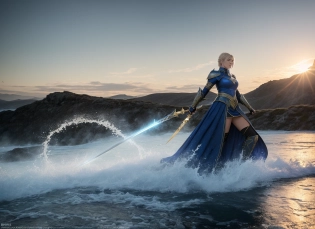 Artoria Pendragon, (action scene), 8k, High detail RAW color photo, realistic, (photo realism:1. 4), highly detailed CG unified 8K wallpapers, physics-based rendering, cinematic lighting, (full body), beautiful detailed eyes, ultra highres, photorealistic, 8k, hyperrealism, cinematic lighting, rim lighting, photography, vivid color, lumen reflections, stunning environment, wide-angle, 200mm