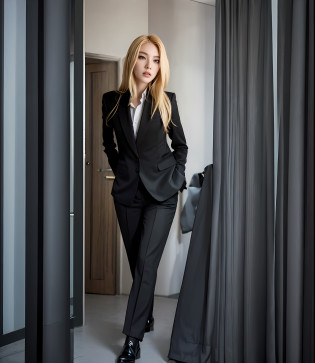 blond woman in a black suit posing for a picture, girl in a suit, girl in suit, wearing black business suit, wearing a strict business suit, suit ? perfect face, woman in black business suit, yelena belova, wearing a black suit, wearing business suit, luxurious suit, wearing a business suit, woman in business suit, in a business suit