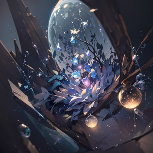 Computer, Makoto Shinkai, Extensive landscape ultrasound photography soap bubbles, full moon, night sky, shards (general view showing soap bubbles breaking into shards),inside the soap bubble fragments reflected moon, meteor shower, (ultradetailed), full moon, (detailed), shards, glass (detailed), night night, moon reflection, (1:3), fireflies (1:3), BREAK production art, (cold light source:1.2), (Firefly:1.2), purple, fire particles,  colors, intricate details, volumetric lighting, realistic fantasy BREAK (masterpiece:1.2), (best quality), 4k, ultra-detailed, (dynamic composition: 1.4), high detailed, colorful details, (gloomy colors: 1.2), (luminous lighting, atmospheric lighting), gloomy, dark, magical --auto --s2