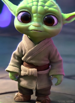 Chibi yoda, pixar 2022, modern Disney style