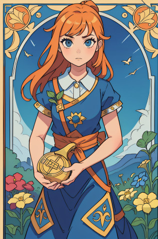 tarot cards?Full tarot border??best images quality??(The image is surrounded by a tarot card-style border:1.5)??8k�wallpaper???best images quality???Extremely detailed description??tarot card art,tarot card art, tarot design, beuaty girl?The most beautiful girl in the world?gardener??blue-sky?Bokeh background?gardening?Take a sprinkler jug?2??quadratic element??hoang lap?A high resolution?hyper-detailing??Visual storytelling?capturing moments?historical records?social commentary?Powerful images?mosaic art?small?Colored inlays?Intricate patterns?Tile design?Durable surface?Time-honored technology?one-girl?Flat coating?a warm color palette?Beautiful female?Idyllic?Adults?gardening?Hand-held gardening scissors?