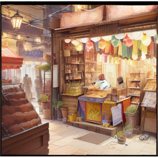 masterpiece, (best quality), (ultra-detailed:1.4),   barbecue, (colorful stalls and vendors selling wares in the background: 1.05), (flickering lights from the stalls and streetlamps: 1.1), ( uicy fried barbecue), (a sense of depth and perspective in the composition: 1.25), sense of hustle and bustle