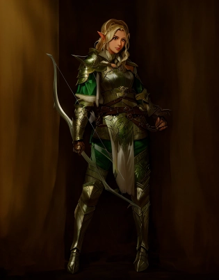 arafed female elf with bow and arrow in a dark room, female forest archer, female elf, female archer, forest hunter lady, amazing 8k character concept art, north adult female warrior, female character, female elfling, elf warrior, male elf ranger, of an elden ring elf, elven character with smirk, valkyrie style character