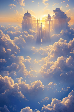 Cloud World, angels flying around, majestic gates and pillars, the sun and moon and stars, in heaven, 
masterpiece, best quality, ultra-detailed, 
Sidon, Sidon style
(photorealistic), an extremely delicate and beautiful, depth of field, film grain, professional lighting, 
photon mapping, radiosity, physically-based rendering,