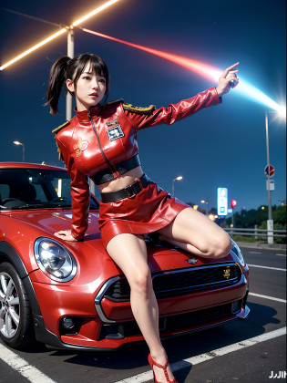 ultra-detailliert??masterpiece?top-quality??A high resolution?8K high image quality?Photogenic clarity?A detailed eye?gradients?perfect anatomy body proportions ,hard disk?nffsw , Nikon Z9 80mm Lens ?masutepiece?(((Japan Ladies Runaway Tribe?A special attack suit made of the finest leather material that is up to the bright red ankle?Special special attack suit with the highest quality embroidery)))?((Bright red mini tight skirt)))?Bright red exquisite enamel material high heels?White finest enamel belt?raise one leg?Opening legs?Sitting in the seat of a runaway car?Colorful and cool bikes?Looking at the camera?Half body shot?White lace material panties?Highway at night?Streetlights are lined up?Shine a light?The beautiful full moon colors the night sky?Stars in the night sky?Mob of spectators?Gallery of many fans?No panties?