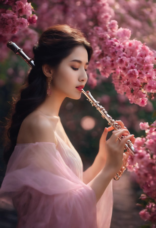 I immersed myself in the sea of flowers and enjoyed the wonderful sound of this flute?A trace of sweetness melted in the bottom of my heart?In the slight drunkenness of plum fragrance?Happiness overflows all around?