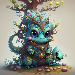 a close up of a cartoon character with a tree in the background, childrens art in artstation, cute detailed digital art, Artstation contest winner, cgsociety contest winner!!!, adorable digital painting, concept art design illustration, fantasy creature, cgsociety contest winner!!, [ trending on cgsociety ]!!, detailed digital 2d fantasy art, by Ryan Yee