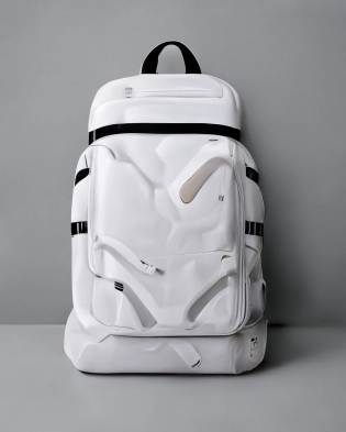 fullview hardcase capsule shape white backpack urban stormtrooper, clean product design render on white background octane 4K render intricate and detailed texture, design by dieter rams apple �ar 3:4