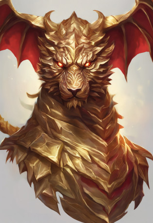 Metal Tiger Head Close-up Game Medallion with Crown?Close-up of the dragon's head?Estilo de arte Hearthstone, Arte de estilo Hearthstone, Arte conceptual de Hearthstone, Arte conceptual del juego Riot, Estilo de League of Legends, Iconic Character Splash Art, Corona de League of Legends?Insignia del juego?Plumas de metal circundantes?Oro rojo?Renderizado C4D?Menos detalles?menos detalles?Enorme cabeza de tigre de metal en el medio