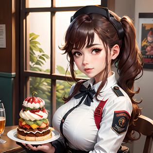 Menina anime em uma cozinha segurando uma garrafa de vinho, detalhes finos. meninas da linha de frente, de meninas da linha de frente, meninas estilo linha de frente, Meninas da linha de frente cg, meninas da linha de frente, Universo Girls Frontline, ( waitress ) garota, Vestindo o uniforme da RR Diner, arte oficial, Arte Oficial, ????, arte oficial altamente detalhada, arte oficial do personagem, garota misteriosa da cafeteria ( cabelos longos)  ( 5-fingered hands ) (perfect�hands )