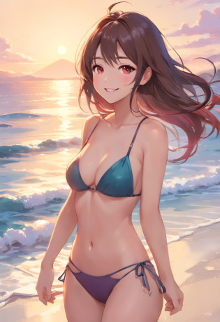 Retrato en primer plano de una mujer en micro bikini posando en la playa, ((sonrisa traviesa, ojos entrecerrados, ojos detallados)), sudor, Chica coreana, Japan goddess, beautiful asian girl, Asian girl, hermosas mujeres coreanas, Mujer coreana, Modelos japoneses, Hermosa joven coreana, buena joven, sexy girl, Hermosa joven coreana, 2 2 years old, Hermosa modelo china?Hmochako, Pegatinas de rubor, pelo corto, ((perspectiva desde abajo)), ((pechos grandes ?pechos separados ? curvil�neo ?cintura delgada ? caderas anchas ? muslos grandes)) ?piel brillante?Black bra with red gradient ?barriga