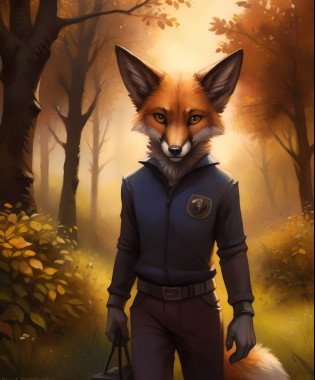 By mystery dog, kenket, rukis, Fox robot , anthropomorphic, in the style of Kevin final spase wiki.
