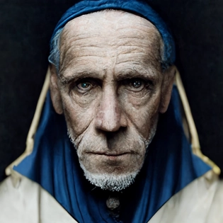 , , , , priest, blue robes, 68 year old man, national geographic, portrait, photo, photography --s 625 --q 2 --iw 3 --uplight