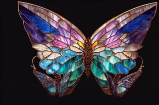 intricately detailed, multicolored butterflies with jeweled wings, stained glass, vibrant, light shining through ultra realistic trending on ArtStation