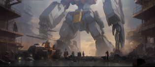 anime - style artwork of a giant robot in a city, giant anime mecha, mecha art, inspired by Krenz Cushart, mecha inspired, an anime large mecha robot, mecha asthetic, big mecha, giant robots, giant mecha robot, discarded mech in background, modern mecha anime, alexandre ferra mecha