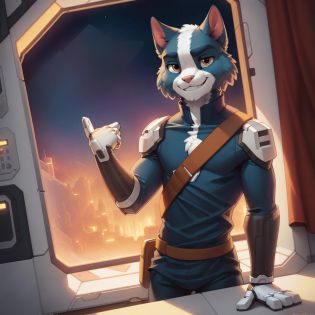 <lora:avocato_v1.0 netdim 96_:1>,solo,male,anthro,domestic cat,avocato,looking at viewer,smile,happy,detailed background space ship,hi-res,by snowskau,by zaush,