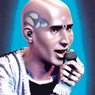 An avatar of me, man, bald, tribal, happy, pop star, realistic, highly detailed, love, pop star