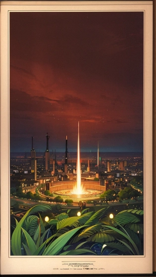 shoulder-level shot of a Daring Minimalist "The discovery of oil in Texas", background is Cityscape, Sketch, Warmcore, Autochrome, Swirling Plants, art by Geof Kern