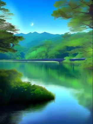 a photograph of a lake with trees and a bridge in the background, com lua Clara, starly sky, scenery artwork, noite de outono, scenery art detailed, arte de fundo, arte bonita, arte de fundo do anime, paisagem natural noturna, bela cena detalhada, beautiful artwork, beautiful anime scenery, bela cena de anime, bela arte digital, cena quente e bonita, dream scenery art, anime bela cena de paz, bela arte digital