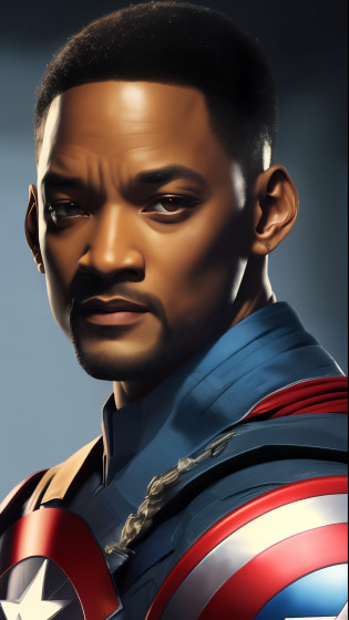. .Tarantino style Will Smith as Captain America 8k, high definition, detailed face, detailed face, detailed eyes, detailed suit, in style of marvel and dc, hyper-realistic, + cinematic shot + dynamic composition, incredibly detailed, sharpen, details + superb details + evening with light + perfectionism + award winning realism ((moody lighting))