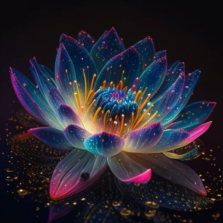 A award winning photo of a lotus flower, sparkling, bioluminescence, vibrant, 8k, soft light, trending on artstation
