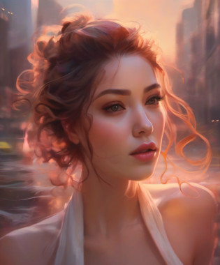 (Una pintura de una mujer con cabello largo), Arte digital, inspirado por Ross Tran, cabello largo y esponjoso y rizado, Soft sunset lighting, Hermoso arte UHD 4K, Vestido y rostro detallados, Chica rosa, Pintura realista de chica linda, Magali Villeneuve' cabello ondulado, Caricatura ultra realista, Imagen besada por el viento, Sakimichan