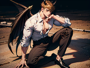 8k, 8k high quality, stand alone, Man sitting on porch, muscular, shirt, topless, big boobs, woman's breasts, brown hair, red eyes, winged, black way, overcast background, horned, devilish, perfect, highly detailed , detailed hand , Serious facial expression, swollen pants, arm tattoo, blood tattoo, 1 hand behind, licking lips, 1 hand touching chest, full body photo, tall , young, sexy, scary, gloomy ,Big wings, devil way,uncensored, 8k uhd, (hyper realistic), (photo realistic), (masterpiece), (best quality), (1boy), (solo), (erotic:1.2), (finely detailed face),(highres:1.4), (intricate details:1.4), RAW, best quality, ultra res, photorealistic, high resolution skin texture , (ulzzang-6500-v1:0.4), (PureErosFace_V1:0.1)(RAW photo, best quality), (realistic, photo-realistic:1.3), stand alone, Man sitting on porch, muscular, shirt, topless, big boobs, woman's breasts, brown hair, red eyes, winged, black way, overcast background, horned, devilish, perfect, highly detailed , detailed hand , Serious facial expression, swollen pants, arm tattoo, blood tattoo, 1 hand behind, licking lips, 1 hand touching chest, full body photo, tall , young, sexy, scary, gloomy ,Dark cave background, bats, blood, snakes,