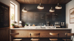 There are three chairs in the restaurant bar, small hipster coffee shop, cafe interior, coffee shop, coffee lighting, cozy cafe background, Inside a French coffee shop, quadro, Directed by: Kurt Roesch, android coffee shop, coffee shop, Shutterstock, Directed by: Adam Marczy?ski, definir foto, artist's interpretation, in a coffee shop, artistic rendering