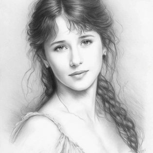 a portait of 30s sophie marceau around 30 years old, Sketch, Drawing, Pencil Art, Adolph Friedrich Erdmann von Menzel