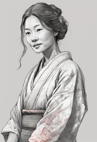 Drawing of a woman in a yukata?Realistic anatomical reference sketch?Art Reference Sketch?Intricate details?Shallow depth of field?Pencil Drawing?uncultivated?Pencil lines