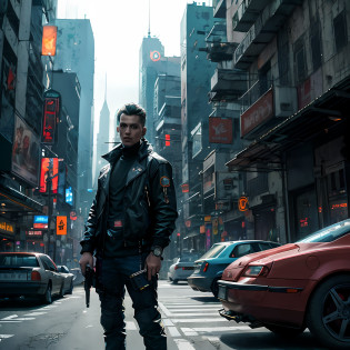 There's a man with a beard standing in the street with a pen gun from the future, em cyberpunk city, Foto cyberpunk, em uma cidade cyberpunk futurista, em uma cidade cyberpunk, cyberpunk em uma cidade cyberpunk, estilo cyberpunk hiper-realista, em uma cidade cyberpunk, em uma cidade cyberpunk, Rua Cyberpunk, arte cyberpunk ultrarrealista 8k, Cyberpunk Rua Goon, estilo de cyberpunk 2 0 7 7