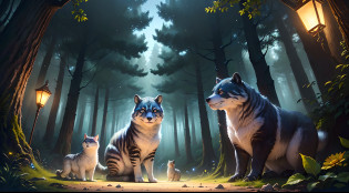 ((melhor qualidade)), ((obra-prima)), (detalhado), Uma clareira iluminada por vaga-lumes, cercada por flores que brilham suavemente. muitos animais da floresta, lobos, corujas, cavalos, ursos, Gather in harmony. The scene is serene and welcoming, Resembling a secret sanctuary in the forest, (Fantasy Illustration: 1.3), olhar encantador, pose cativante, charme sobrenatural, mystical sky, (Luis Royo:1.2), (Yoshitaka Amano:1.1), noite de luar, cores suaves, (paisagem de nuvens detalhada:1.3), (alta resolu��o:1.2)
