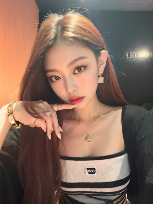 a close up of a woman with long hair wearing a black and white top, ulzzangs, lalisa manobal, blackpink jennie, jossi of blackpink, Korean girl, Shin Jinying, 18 years old, 19-year-old girl, portrait of jossi of blackpink, tzuyu from twice, popular korean makeup, belle delphine?Cute soft girl