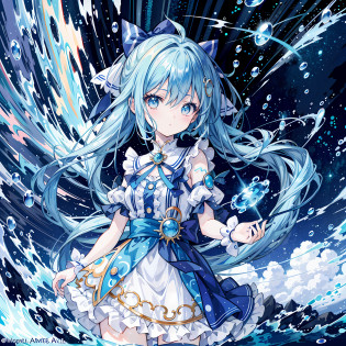 anime girl with blue hair and blue dress holding a blue ball, wallpaper anime blue water, splash art anime loli, official anime artwork, official artwork, water element, azure water, high detailed official artwork, detailed key anime art, azure waves of water, water color nendoroid, mikudayo, official art, rem rezero, iridescence water elemental