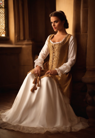 (15th century medieval colorful long dresses and corsets?detaileds:1.3)?(Childish white panties:1.3)?(Panties on top of a white garter belt:1.3)?skirt by the?(extremely detailed eye:1.4)?Smiling a little?Laced boots, fromabove, ((Best quality at best)), ((A masterpice)), (specifics) fromabove, ((Best quality at best)), ((A masterpice)), (specifics). old library, with rows of ancient books and a cozy reading nook bathed in soft, golden light. photo shoot with a Canon EOS Mark V camera, - 80 mm anamorphic lens, ISO 100, shutter speed 1/1450s, Autofocus perfectly captures depth between shots, ultra sharp image. The contrast and colors perfect. The model for this shoot had a striking resemblance to the amazing actress Bruna Marquezine, confidently posing with boldness. Her facial features were impeccably defined, characterized by honey-colored eyes that captivated the lens. Every strand of her hair was meticulously styled to perfection? Her skin is?Transparent?Healthy, She?Often pure and intelligent?Gives an innocent and adorable impression?,( Large breasts, Huge breasts, giant breast, a large breast:1.2?naked bathrobe). Focus: 1.2, Perfect Body Beauty: 1.4, Buttocks: 1.2, (Gigantic Breasts: 1.4), (Gigantic hip: 1.8), Highly Detailed Face, (((Long brown Hair))), (Shut Up: 1.3), (upper body focus:1.2), seductive,
