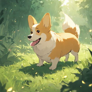 Corgi Chinese illustration movie lighting effects?A corgi dog sitting on the grass?His eyes were fixed on the screen?Optimize eye detail?A corgi dog sitting on the grass?His eyes were fixed on the screen?Optimize eye detail?best qualtiy?high detal?best qualtiy?8K, 3Drenderingof?VR5.0 Renderer rendering?unreal engine 5 render