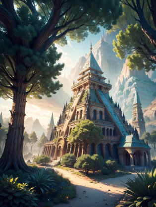 painting of a desert castle with a man walking in front of it, desert temple, ancient epic tower in the desert, somewhere in the desert sands, sand desert fantasy, in a futuristic desert palace, ancient ruins under the desert, city of dunes and temples of arrakis, sand and desert environment,  by Amir Zand, detailed painting of the film dune, Desert City 