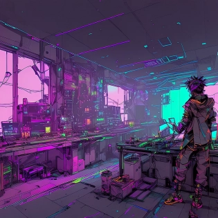 nvinkpunk, dj in club, dj at mixing table looking out over crowd, Lazer lights, dancing, club at night