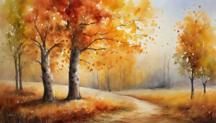 Autumn, Poplar Forest, Golden leaves, Barren desert, Vast landscape, warm sunlight, Gentle breeze, Peaceful atmosphere, nature's beauty, Peaceful silence, Tranquility, Picturesque scenery, Harmony, Vibrant colors, Falling leaves, Rustle. (Best quality,),Colorful Palette,Soft warm lighting.