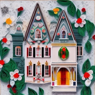 paper quilling, paper cut art, paper illustration, christmas house, one color, very detailed, 8k