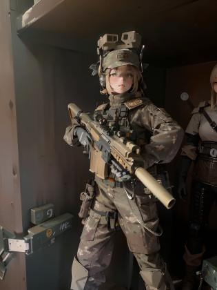 There was a man in military uniform holding a rifle, mechanized soldier girl, dressed in tactical armor, m4 sopmod ii girls frontline, Camouflage equipment, preparing to fight, infantry girls, Wear tactical gear, soldier outfit, future combat gear, airsoft cqb, realistic military equipment, soldier girl, realistic soldiers, full soldier clothing